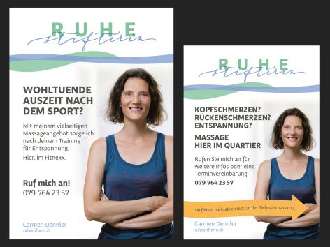 links: Plakat für im Fitnesszenter, rechts: Kundenstopper