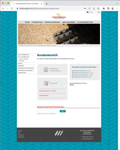 Login-Kundenbereich mit aktuellen Analysedaten der Mehle
