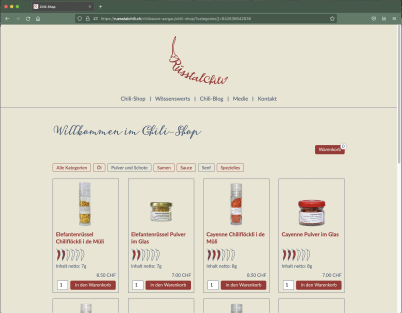 Online-Shop mit Anzeige des Schärfegrads
